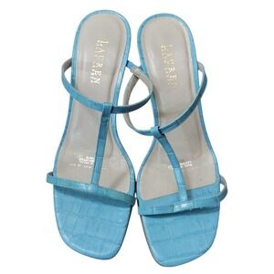 Lauren Ralph Lauren Ariel Blue Leather Square Toe‎ Heeled Sandals Size 8.5B